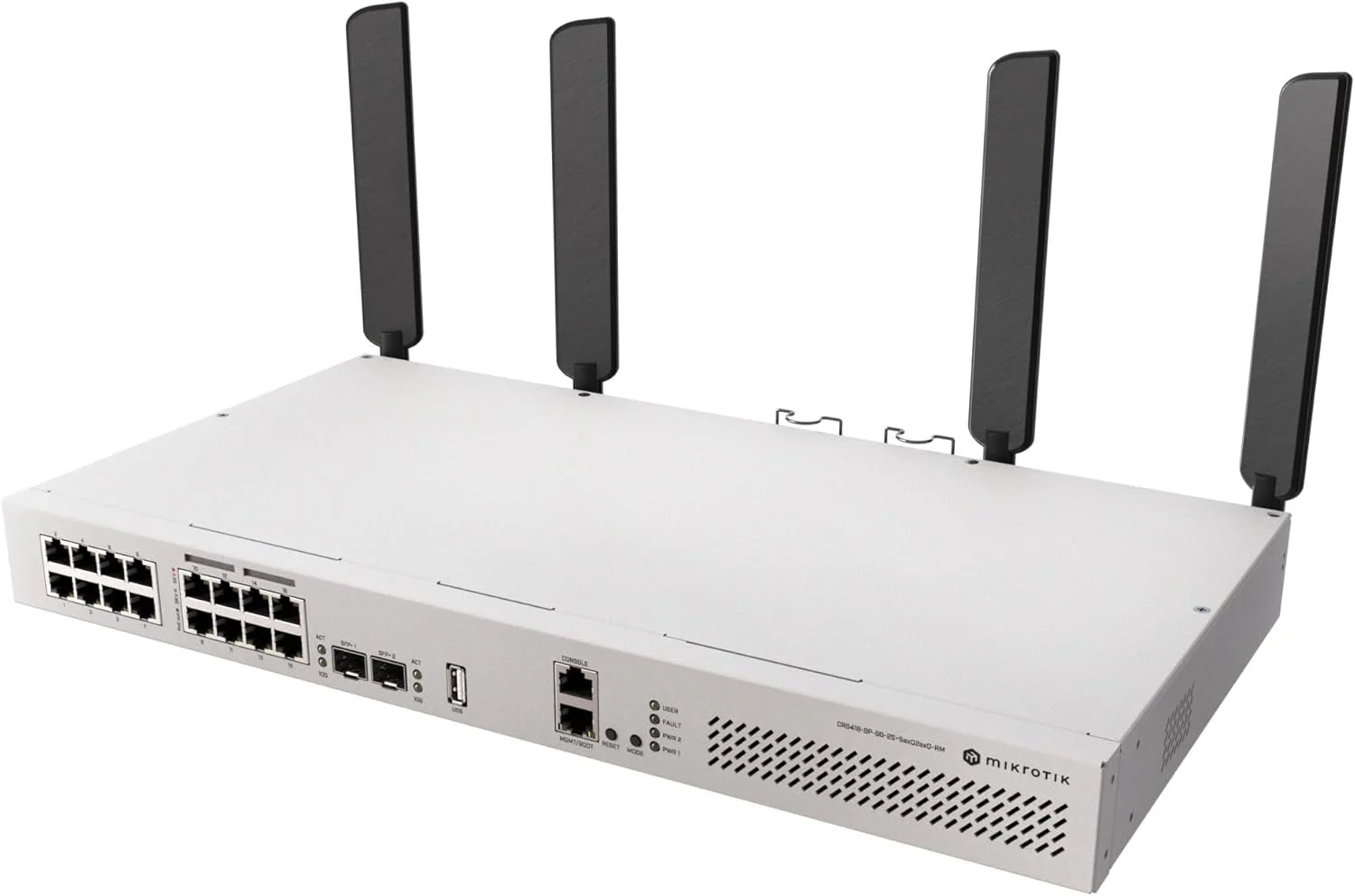 MikroTik CRS418-8P-8G-2S+5axQ2axQ-RM – روتر سوئیچ Wi-Fi 6 با 16 پورت PoE-Out، دو پورت 10G SFP+ و دو AP 5axQ