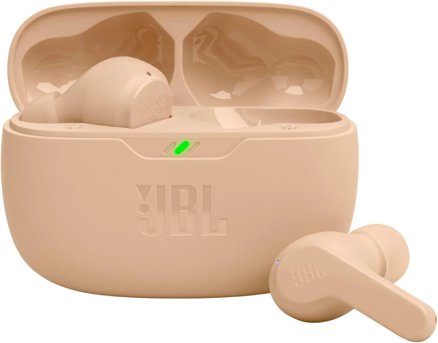هدفون بی سیم JBL Vibe Beam با صدای باس عمیق JBL، بلوتوث 5.2، مقاوم در برابر آب و گرد و غبار، تماس هندزفری با VoiceAware، تا 32 ساعت عمر باتری (بژ)