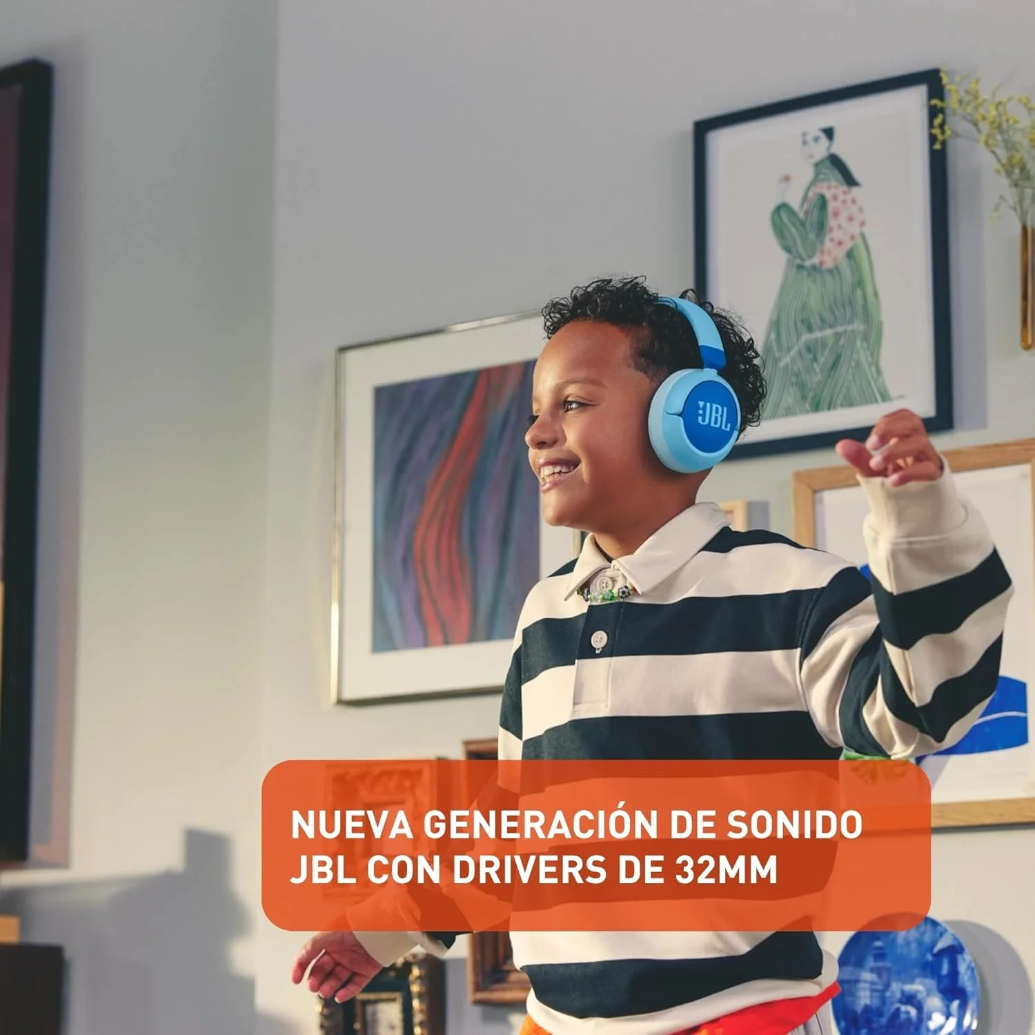 هدفون بی سیم بلوتوثی کودکانه JBL Junior 470NC، درایورهای 32 میلی متری، صدای تا 85 دسی بل، پخش 50 ساعته - آبی