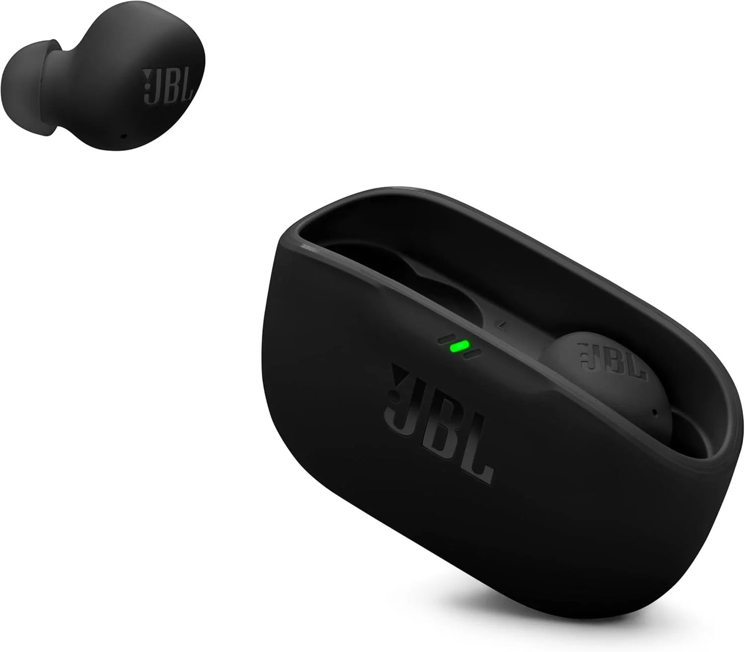 هدفون بی‌سیم JBL Vibe Buds 2 با قابلیت حذف نویز، صدای Pure Bass و فناوری Smart Ambient، دارای 4 میکروفون برای تماس‌های شفاف، تا 40 ساعت پخش موسیقی، مقاوم در برابر گرد و غبار و آب IP54 (مشکی)
