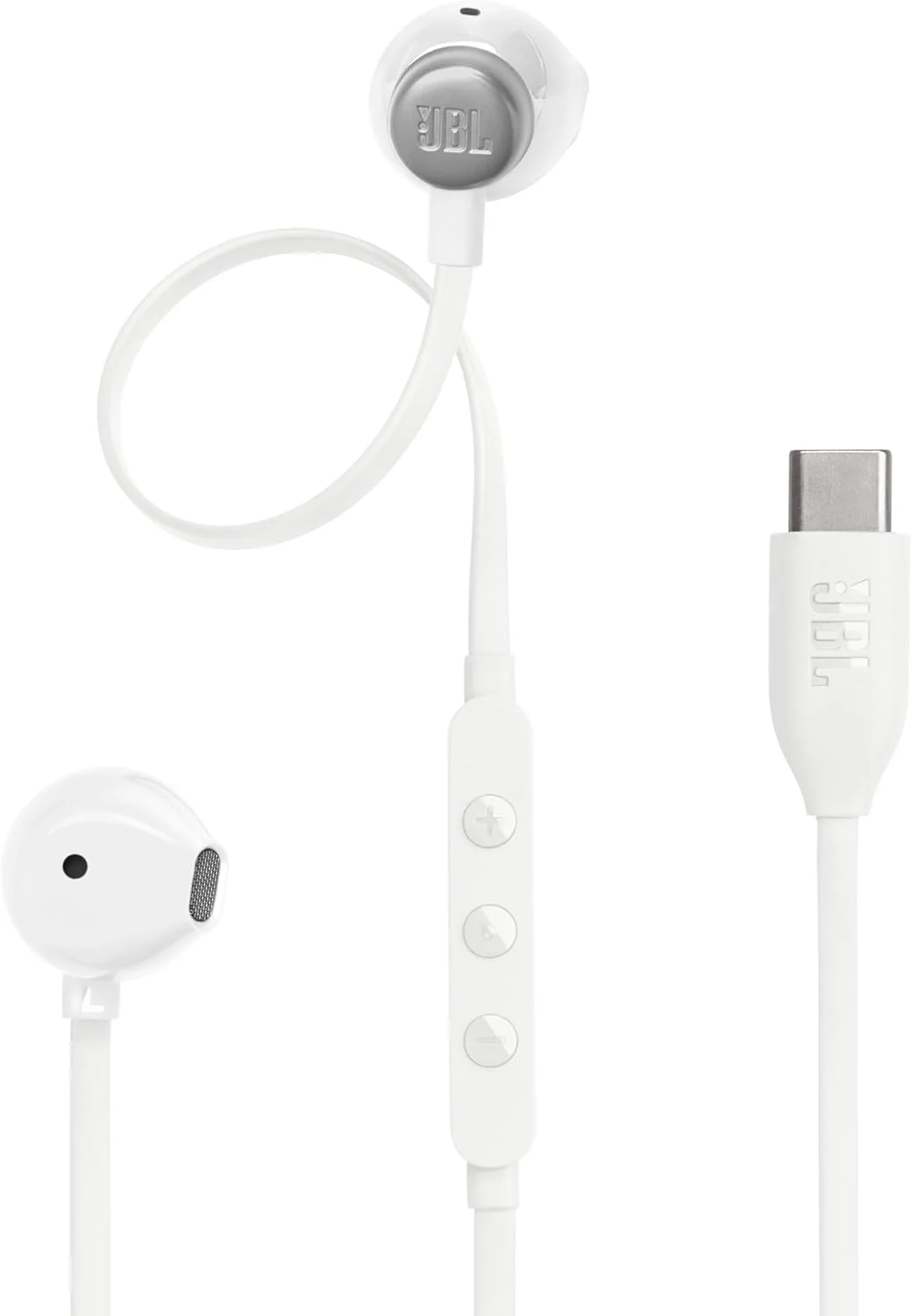 هدفون داخل گوشی سیم دار JBL TUNE 305C با وضوح بالا 96 کیلوهرتز/24 بیت، EQ از پیش تنظیم شده، USB Type-C، درایور دینامیک 12.5 میلی متری، هدفون نوع باز با میکروفون داخلی و کابل تخت (سفید)