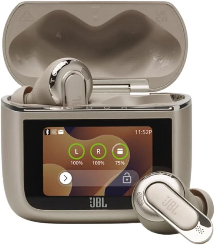 هدفون بی‌سیم JBL Tour Pro 3 با بلوتوث، باتری داخلی و 40 ساعت پخش، محفظه شارژ، حذف نویز و JBL Spatial 360 با ردیابی سر، بژ