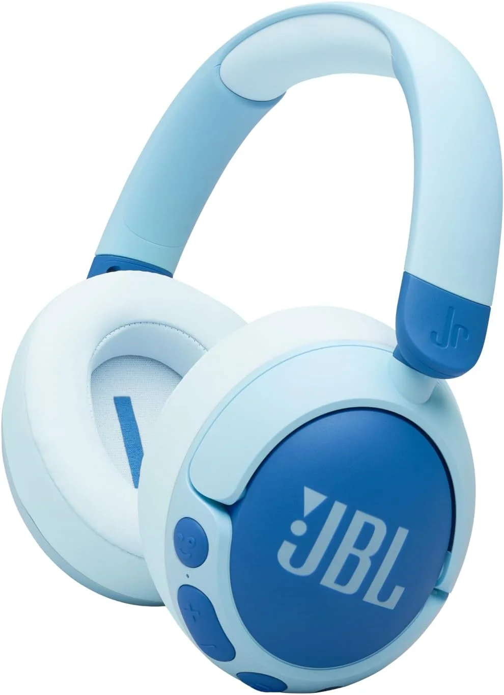 هدفون بی سیم بلوتوثی روگوشی JBL Junior 470 NC با قابلیت حذف نویز فعال برای کودکان، میکروفون، 50 ساعت پخش، صدای ایمن، صدای کم، عملکرد ساده و استیکر، آبی
