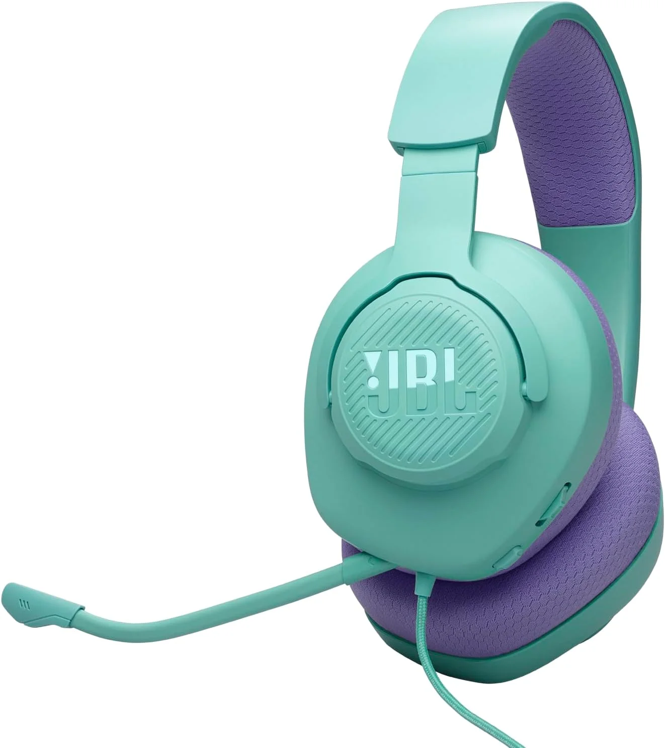 هدست گیمینگ سیمی JBL Quantum 100M2 با صدای JBL QuantumSOUND، جک 3.5 میلی‌متری، سازگاری چند پلتفرمی و میکروفون جداشدنی با گزینه بی‌صدا، فیروزه‌ای