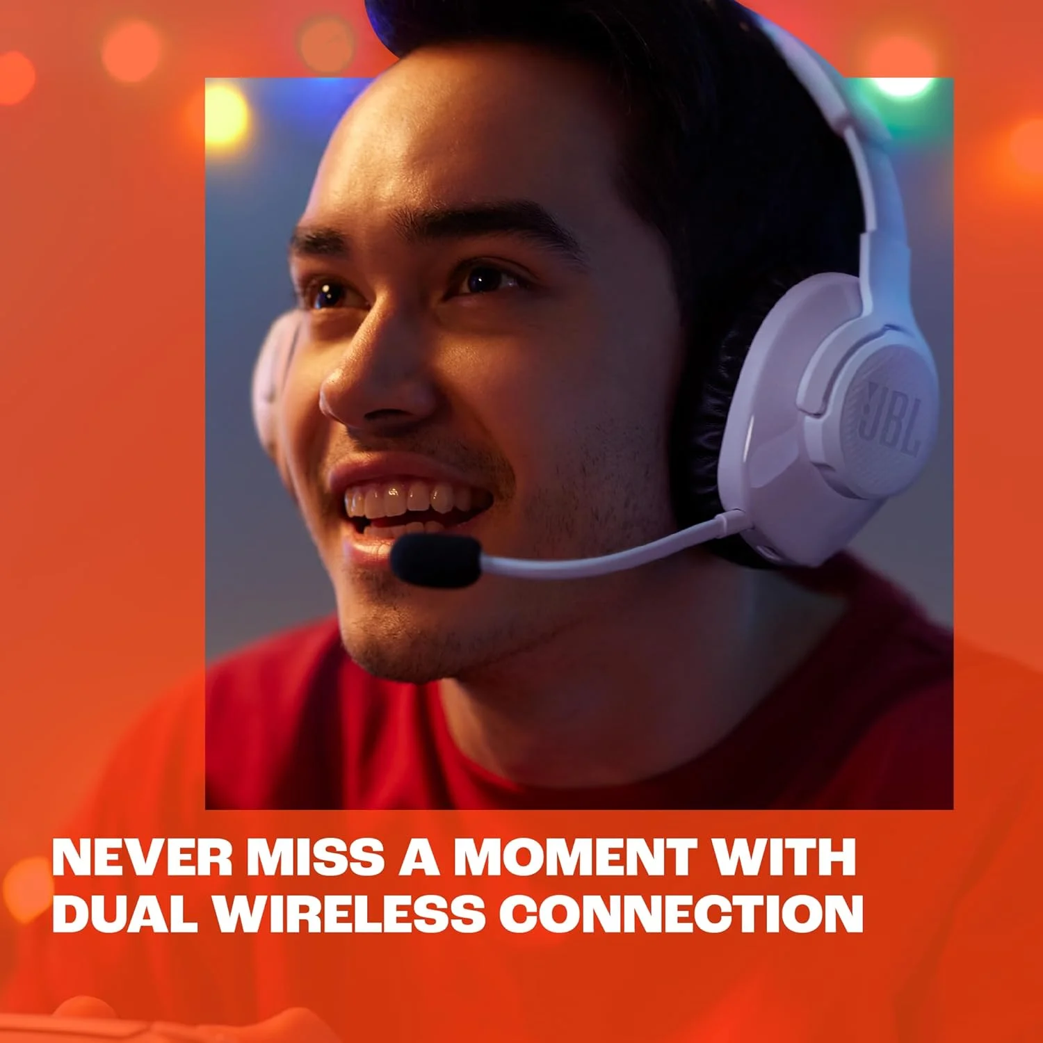 هدست گیمینگ بی سیم JBL Quantum 360P - مناسب کنسول، با میکروفون بوم جداشدنی، عمر باتری تا 22 ساعت، راحتی فوم حافظه دار، سازگار با صدای سه بعدی پلی استیشن 5 (سفید)