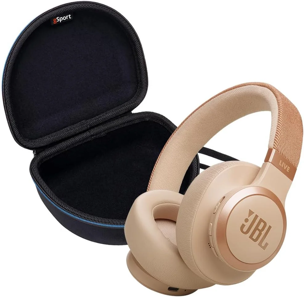 هدفون بی سیم رو گوشی JBL LIVE 770NC با قابلیت حذف نویز به همراه کیف EVA جی اسپورت (سنگ ماسه ای)