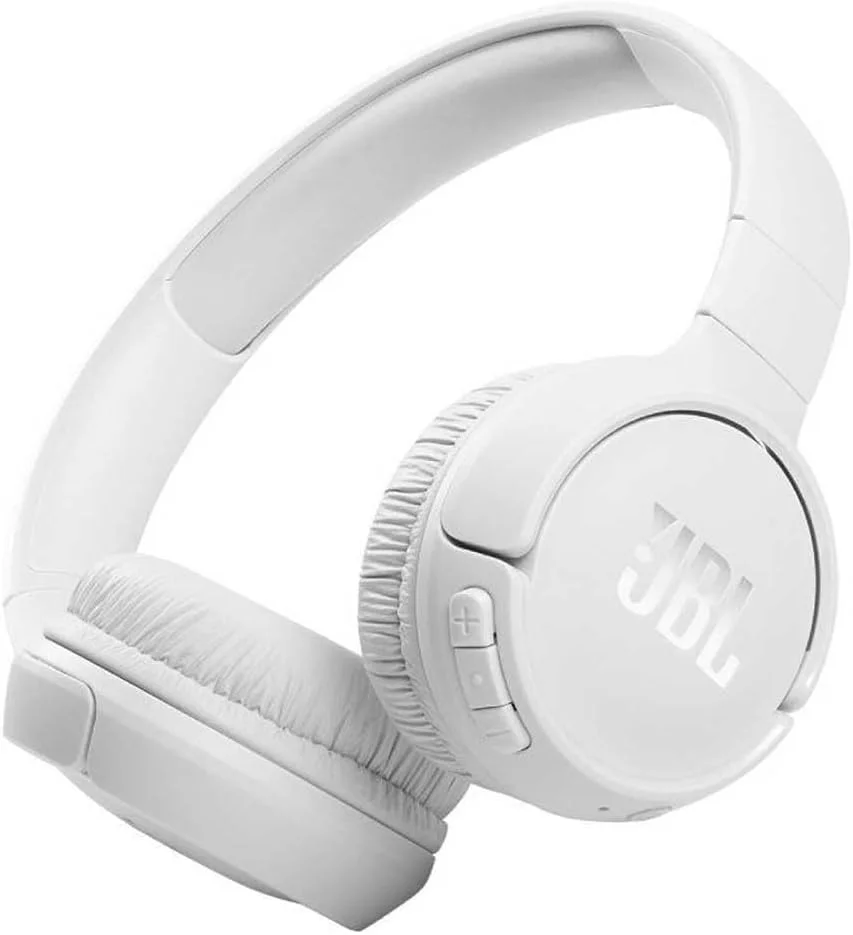 هدفون بی‌سیم رو گوشی JBL Tune 510BT، صدای Pure Bass، باتری 40 ساعته، شارژ سریع، USB Type-C سریع، اتصال چند نقطه‌ای، طراحی تاشو، دستیار صوتی - سفید، JBLT510BTWHTEU