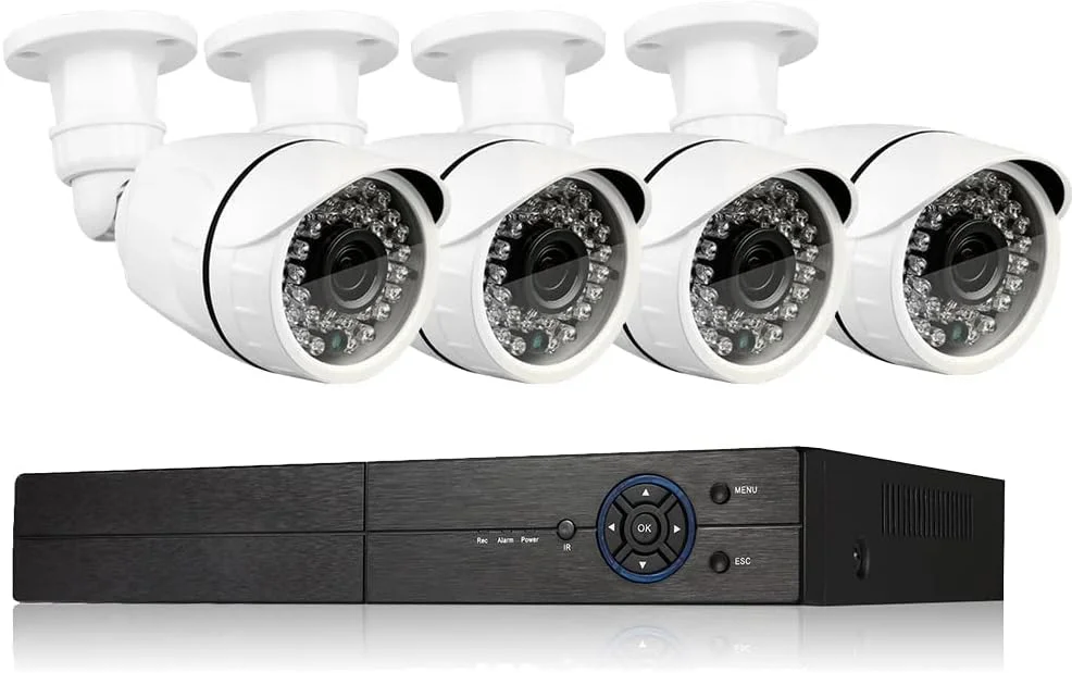 سیستم دوربین مداربسته 4 کانال اورسکیو 1080P Lite DVR و (4) دوربین 2.0MP 1080P ضد آب با پشتیبانی از دید در شب، هشدار حرکت، تلفن هوشمند، دسترسی آسان از راه دور PC (بدون هارد دیسک)