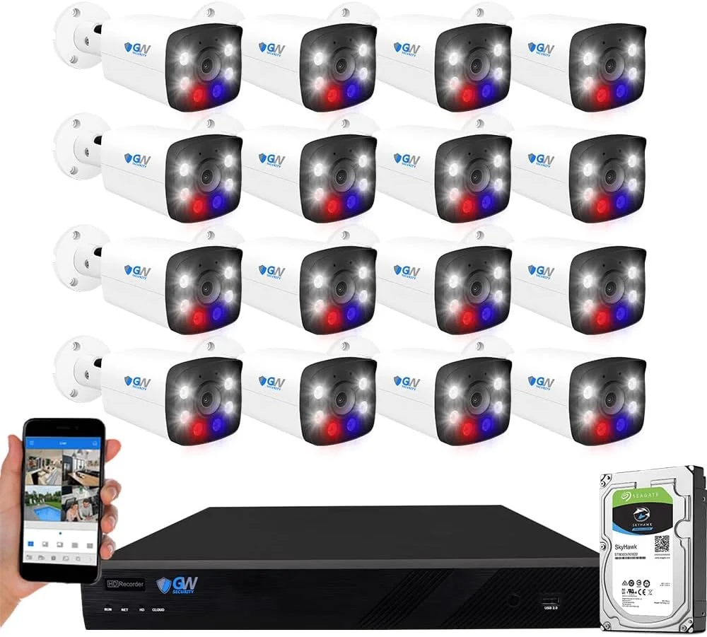 سیستم دوربین مداربسته 16 کانال 4K NVR H.265 8MP با دید در شب رنگی تمام وقت و 16 دوربین امنیتی UltraHD 4K IP با صدای دو طرفه، تشخیص هوشمند انسان و خودرو در فضای باز PoE