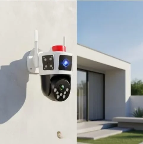 دوربین مداربسته بیرونی با 3 لنز، رزولوشن 12 مگاپیکسل Ultra HD، پشتیبانی از شبکه 5G و زوم 10X - سفید