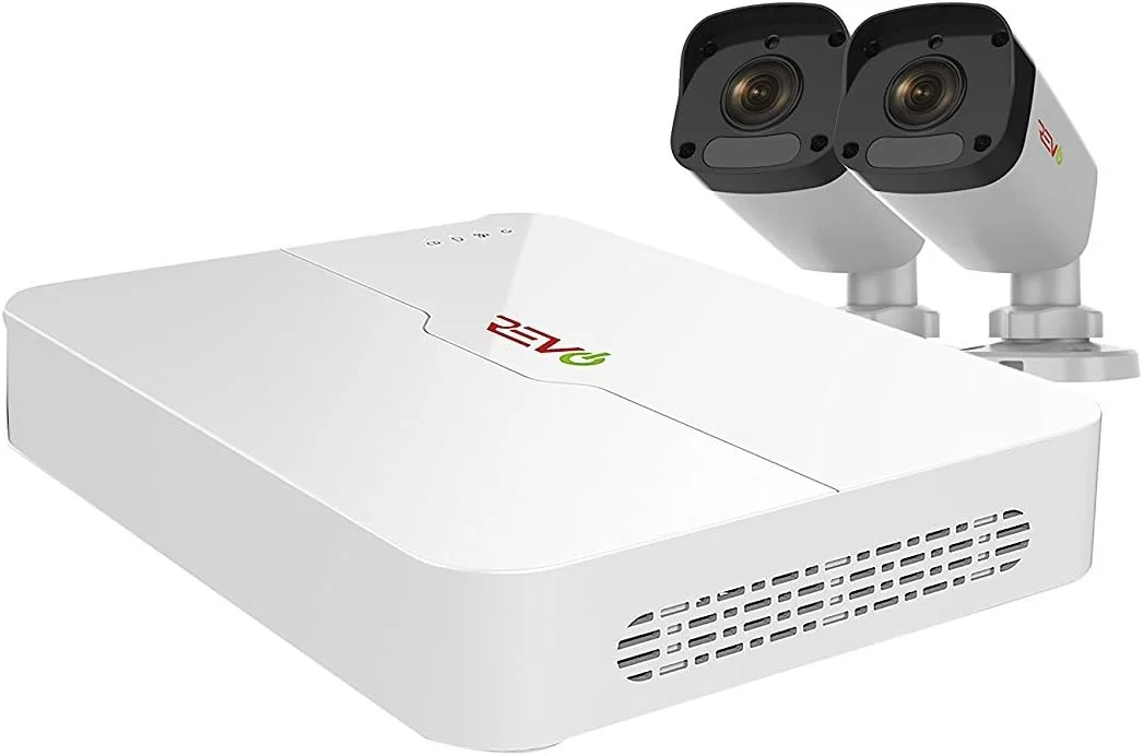 کیت نظارتی DVR دوربین مداربسته REVO America RU42ABNDL-1 Ultra 4CH NVR با 2 دوربین بولت 1080p داخلی/خارجی، سفید (RU42ABNDL-1)