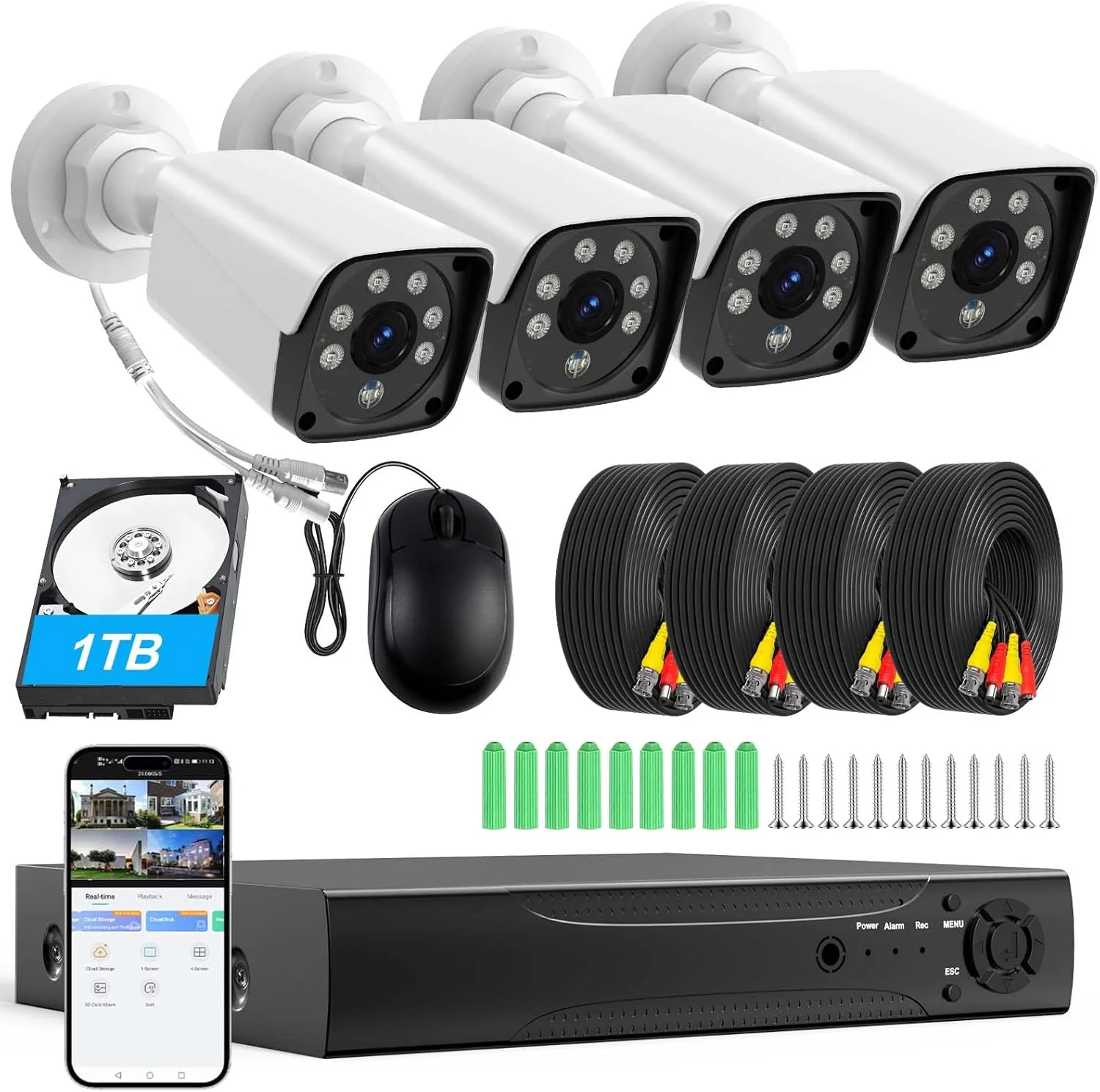 کیت سیستم DVR دوربین مداربسته سیمی 4K H.265+ با تشخیص هوش مصنوعی انسان و وسیله نقلیه 1 ترابایت