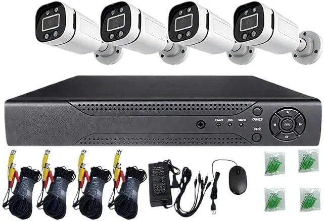 کیت سیستم امنیتی منزل DVR 4 کاناله با 4 عدد دوربین بولت ضد آب 1080P آنالوگ AHD TVI CVI با لنز 5 مگاپیکسلی دید در شب رنگی نظارت بیرونی مجموعه مداربسته سیمی ضبط 24/7 (4 کانال، 5 مگاپیکسل)