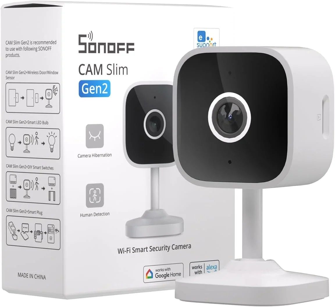 دوربین امنیتی هوشمند خانه SONOFF CAM Slim Gen2، تشخیص انسان، تنظیمات منطقه حریم خصوصی، 1080P، دید در شب عالی، کار با الکسا و گوگل هوم و IFTTT