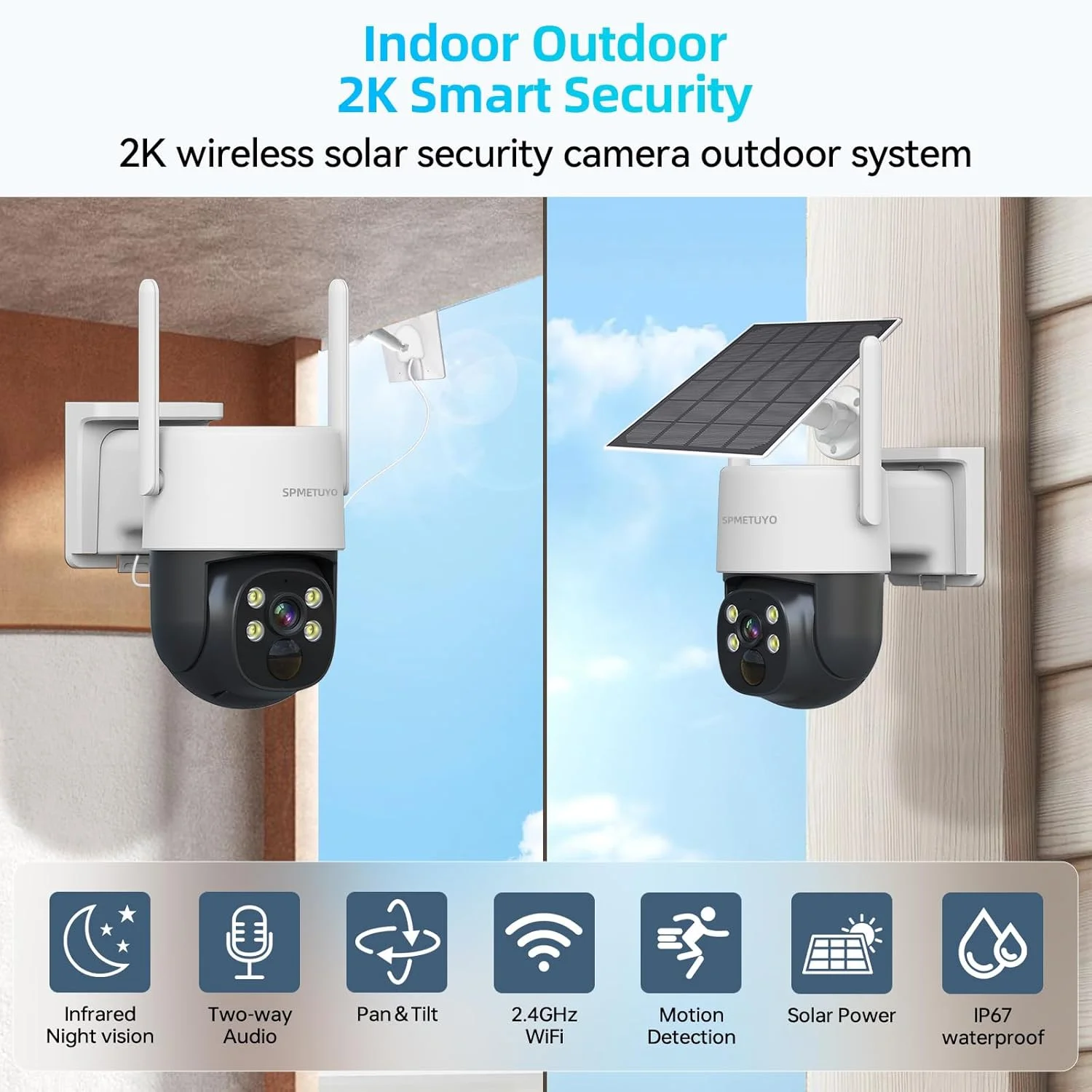 کیت امنیتی NVR وای فای: سیستم بی سیم 360 درجه فضای باز 4 دوربینه با دید در شب 2K/4MP - NVR وای فای 6 با کارت microSD 64 گیگابایتی، ذخیره سازی محلی، وای فای 5G و 2.4G - تشخیص هوش مصنوعی برای محافظت از خانه/خانواده