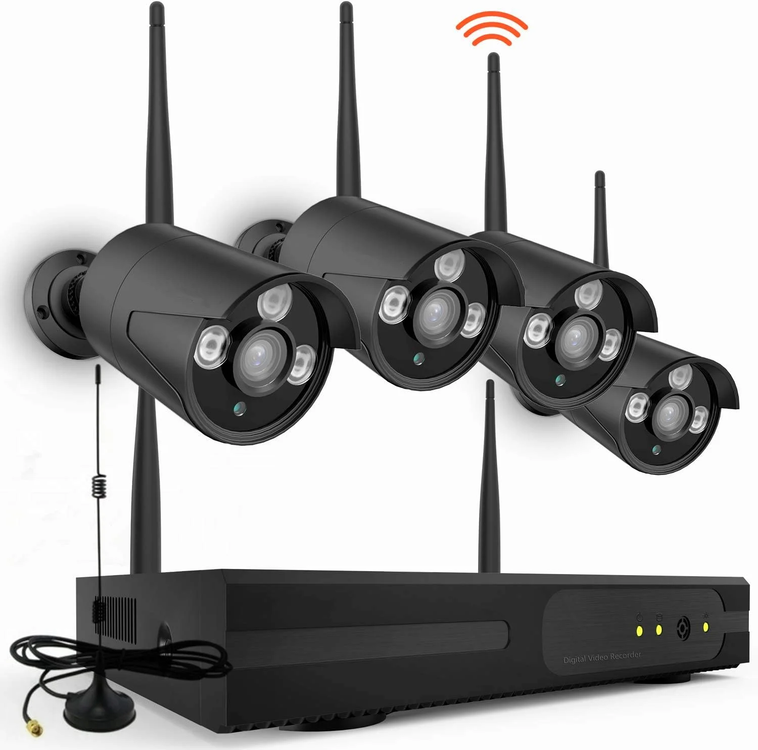 سیستم دوربین مداربسته بی سیم Tomvision 4CH NVR Kits 1080P + بسته 4 عددی دوربین های وای فای شبکه IP با کیفیت HD 1080P 2.0MP دید در شب، دسترسی از راه دور، تشخیص حرکت (بدون هارد دیسک) (مشکی)