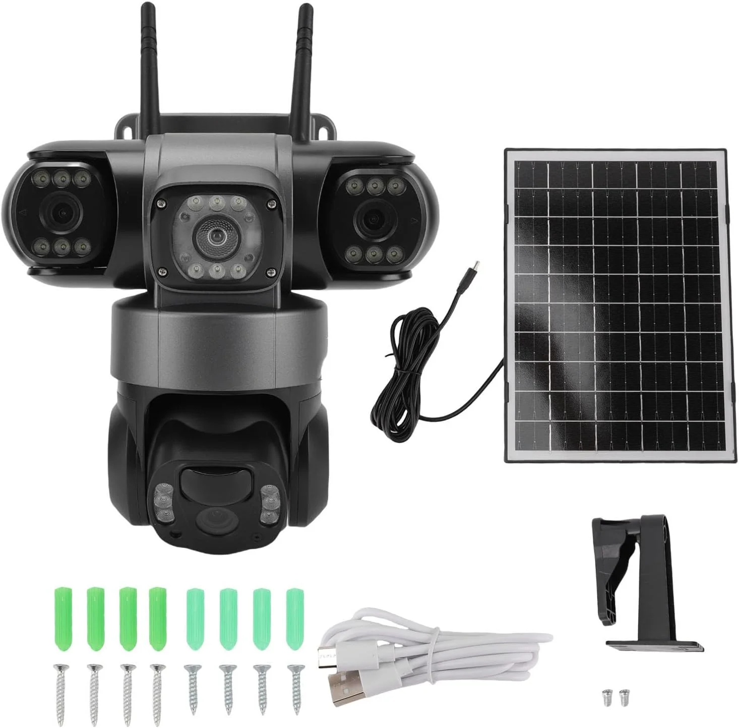دوربین امنیتی بی‌سیم خورشیدی PTZ با لنز سه‌گانه Vikye، وضوح تصویر 3 * 2MP HD، پوشش 360 درجه PTZ، دوربین فضای باز با صدای دو طرفه برای خانه و مزرعه