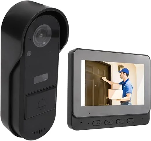 دوربین زنگ درب تصویری بی‌سیم 1080P با نمایشگر 4.3 اینچی – صدای دو طرفه، ضد آب IP66، لنز HD با زاویه دید 170 درجه، دید در شب، باتری قابل شارژ – امنیت هوشمند داخلی/خارجی.