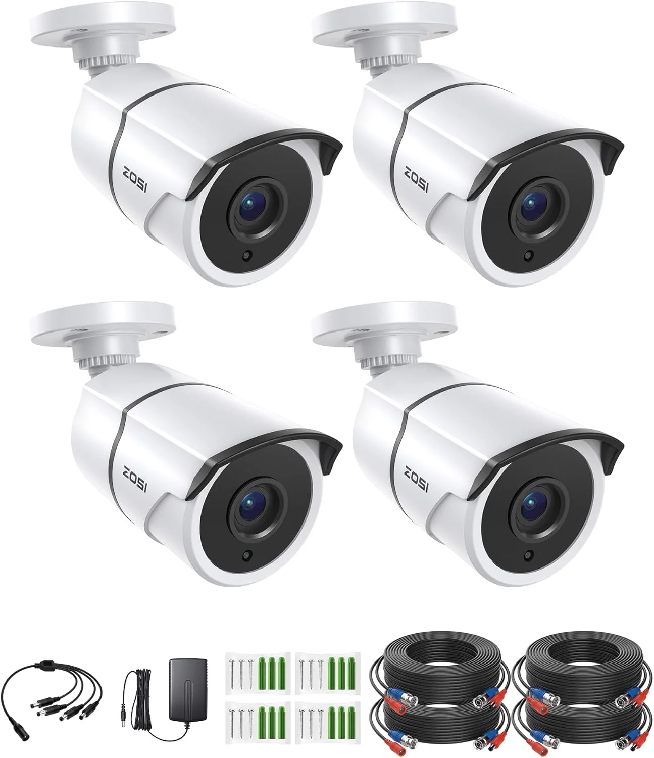 مجموعه 4 عددی دوربین مداربسته بولت 2 مگاپیکسلی HD-TVI زوسی با صدا، دید در شب 30 متری، ضد آب IP66، دوربین مداربسته CCTV مناسب فضای داخلی و خارجی برای سیستم های DVR آنالوگ HD-TVI 1080P/5MP/4K