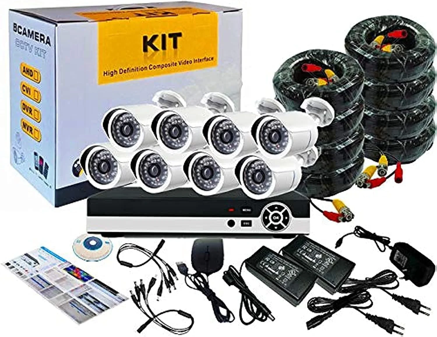 کیت دوربین مداربسته 8 کاناله Tomvision با دید در شب و P2P (8 عدد دوربین فلزی AHD 1.3 مگاپیکسلی/960P مناسب فضای باز + DVR)