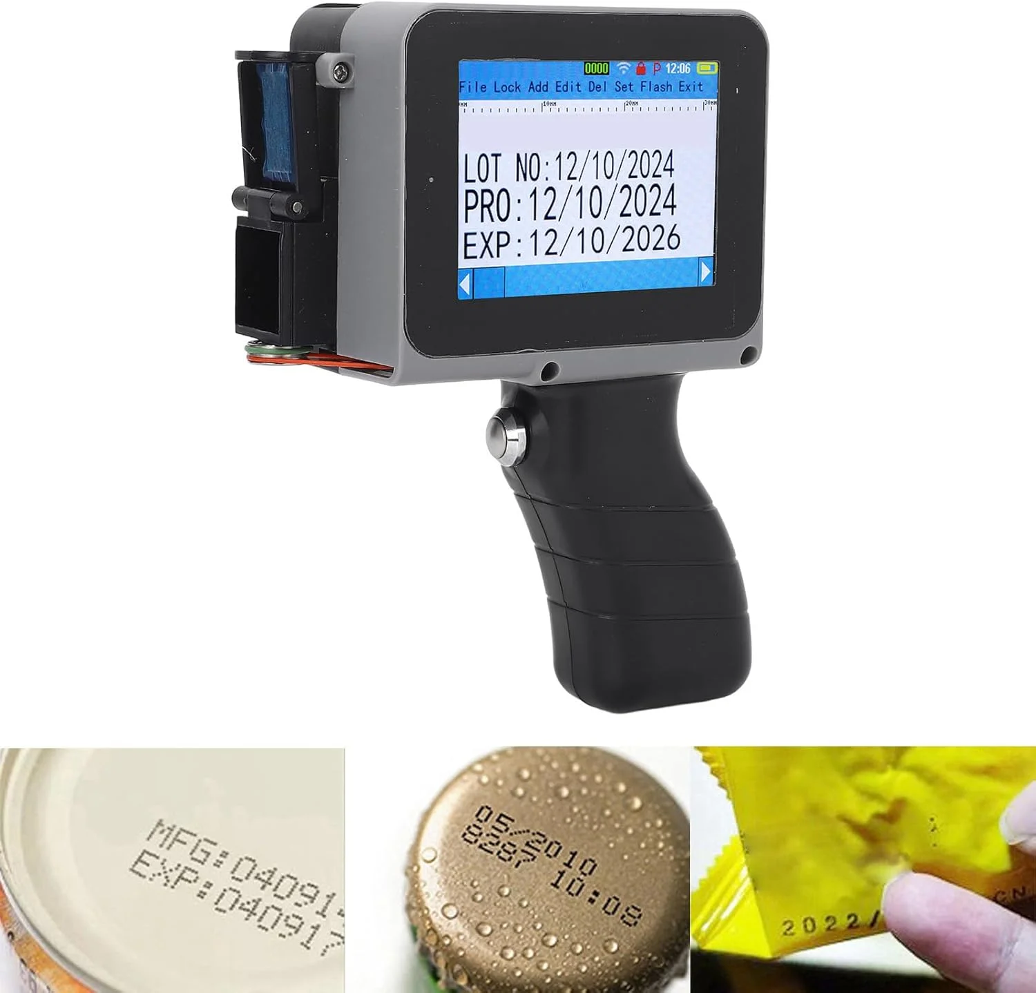 چاپگر جوهرافشان دستی Fafeicy با صفحه لمسی 4.3 اینچی، چاپگر بارکد تاریخ قابل حمل با ارتفاع چاپ 12.7 میلی متر و دسته جداشدنی برای مواد مختلف