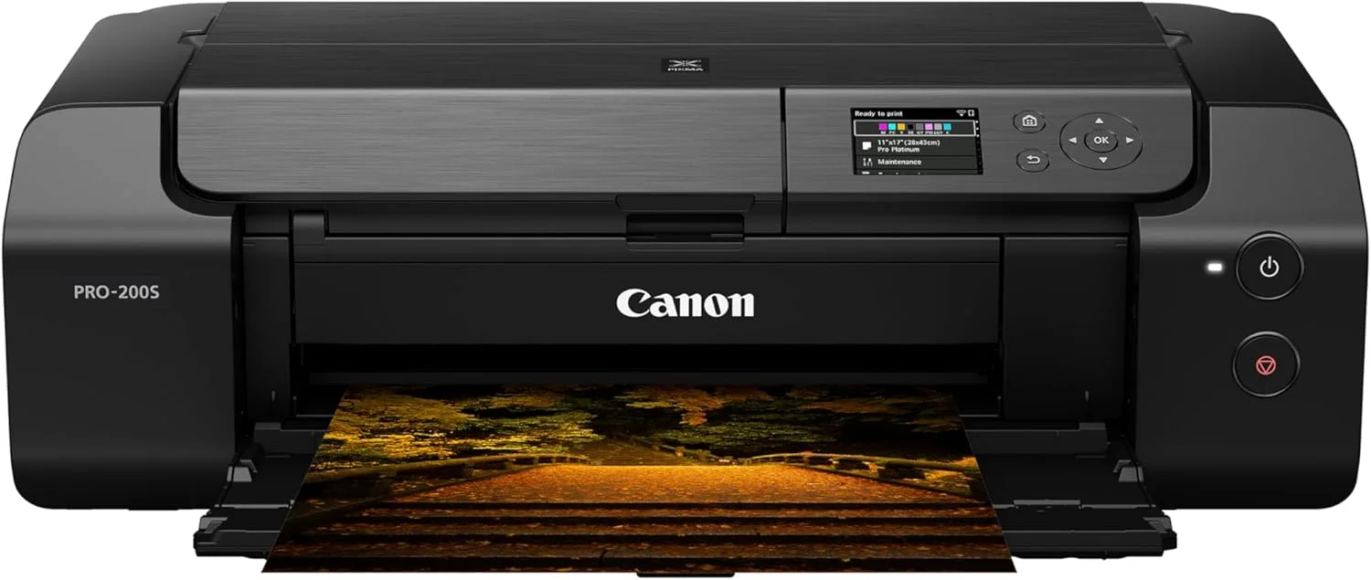 چاپگر عکس جوهرافشان بی سیم حرفه ای ۱۳ اینچی Canon PIXMA PRO-200S با مانیتور LCD رنگی ۳.۰ اینچی، جوهر مبتنی بر رنگ ۸ رنگ، مشکی
