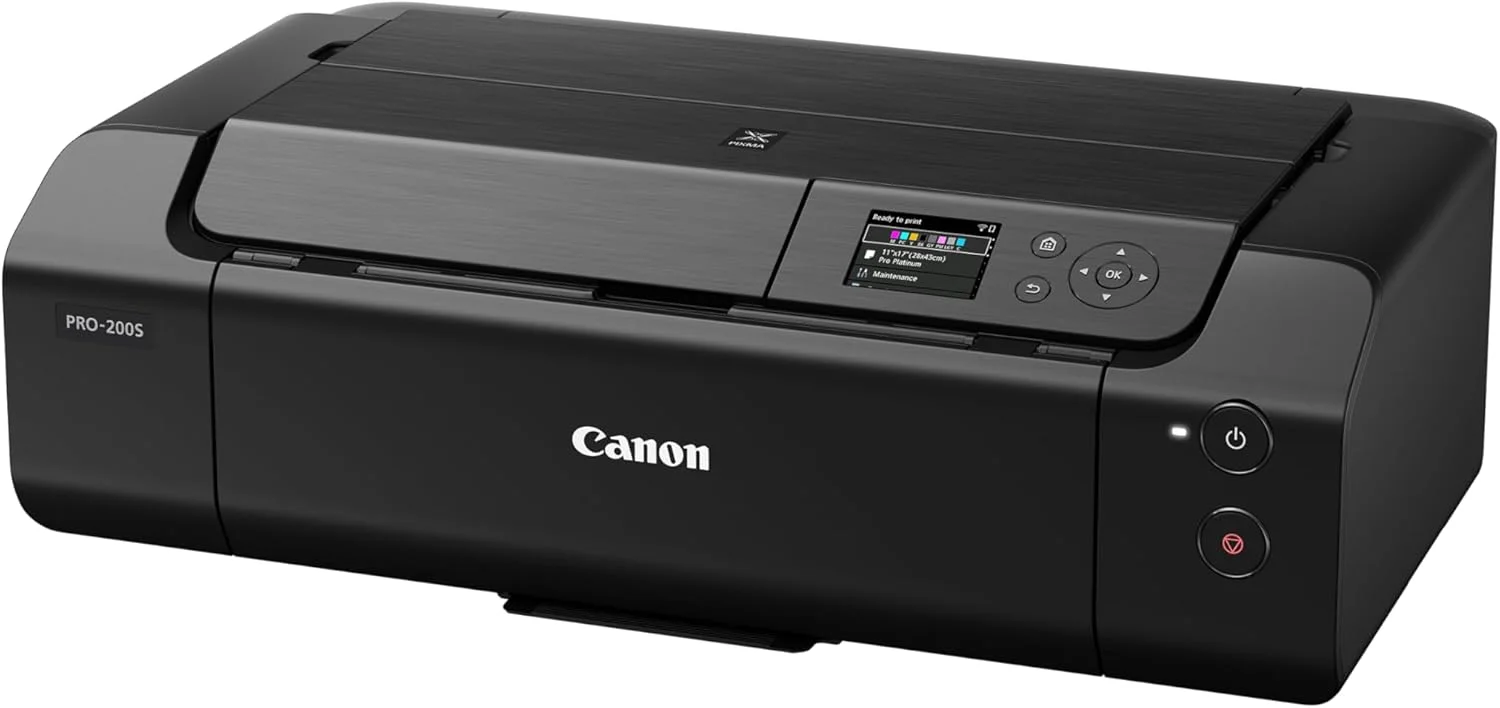 چاپگر عکس جوهرافشان بی سیم حرفه ای ۱۳ اینچی Canon PIXMA PRO-200S با مانیتور LCD رنگی ۳.۰ اینچی، جوهر مبتنی بر رنگ ۸ رنگ، مشکی