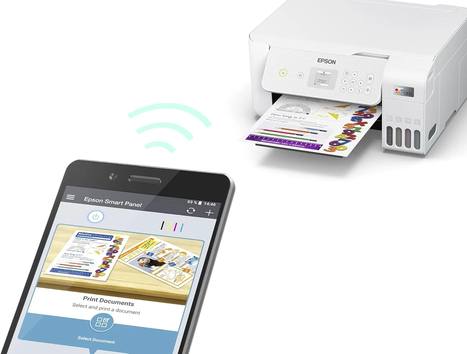 پرینتر مخزن جوهر خانگی EPSON EcoTank L3266 A4، رنگی، پرینتر 3 در 1 با اتصال WiFi و برنامه SmartPanel