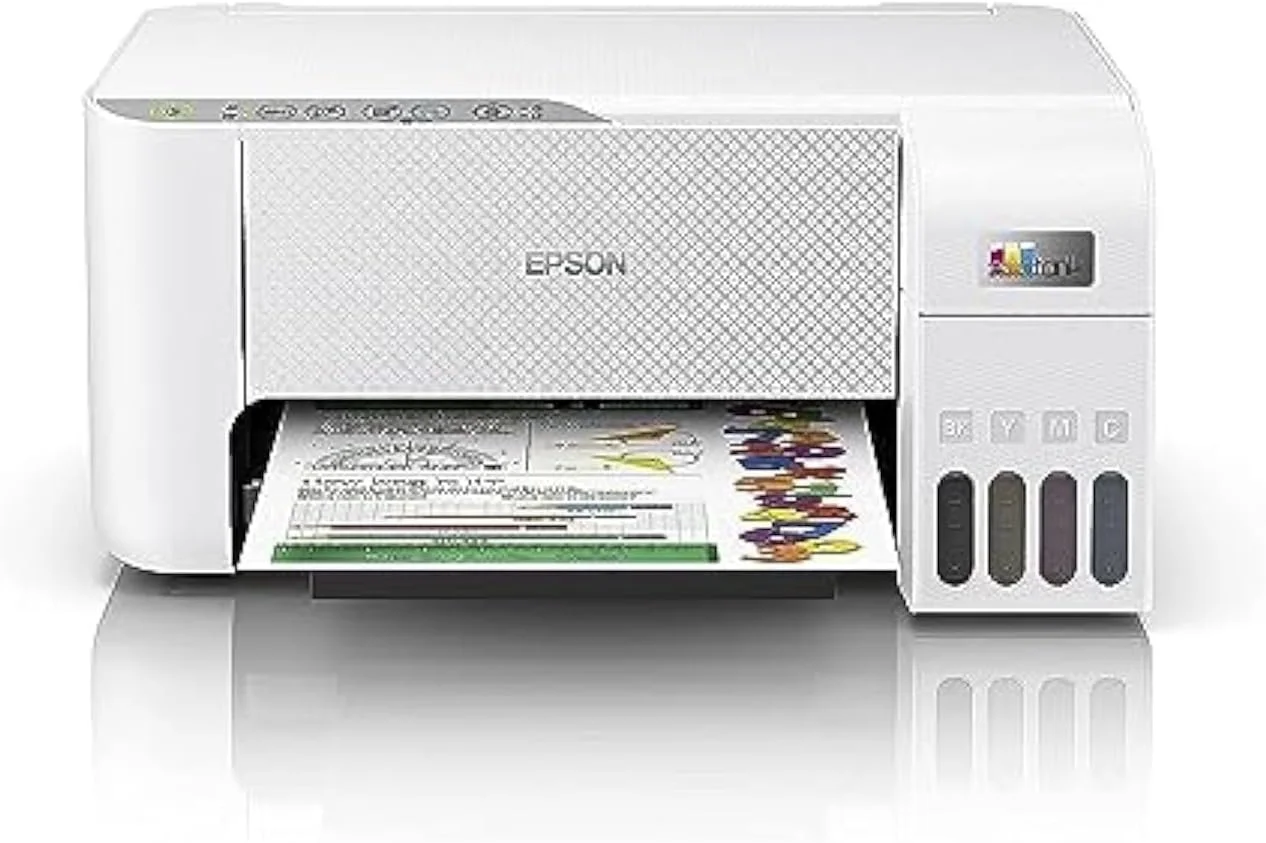 پرینتر مخزن جوهر خانگی اپسون EcoTank L3256 A4، رنگی، 3 در 1 با اتصال WiFi و برنامه SmartPanel، سفید، جمع و جور