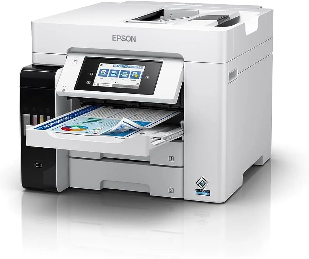 پرینتر مخزن جوهر رنگی 4 در 1 اپسون EcoTank L6580 مناسب دفتر کار، سایز A4 با قابلیت تغذیه خودکار اسناد (ADF)، اتصال Wi-Fi و Smart Panel و صفحه نمایش LCD، رنگ مشکی