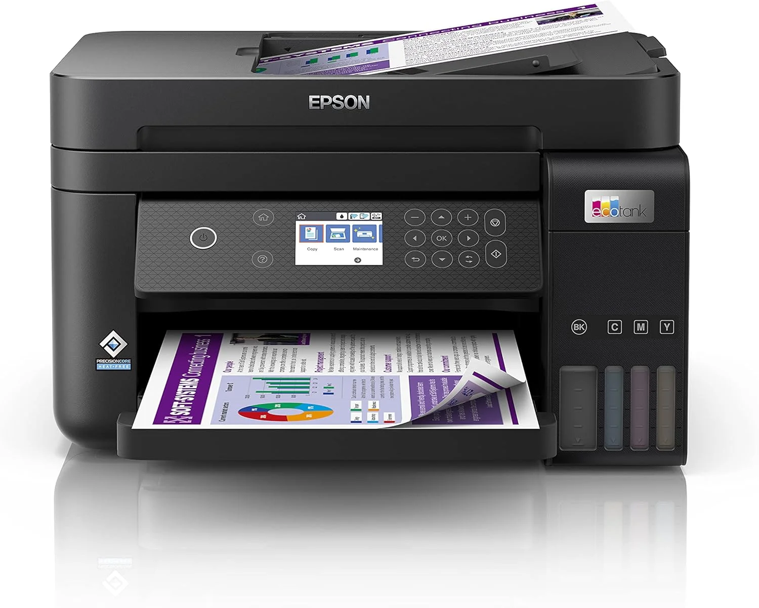 پرینتر مخزن جوهر رنگی چندکاره A4 اپسون مدل Ecotank L6270 مناسب دفتر کار با قابلیت تغذیه خودکار ADF، اتصال Wi-Fi و پنل هوشمند و صفحه نمایش LCD، مشکی، جمع و جور