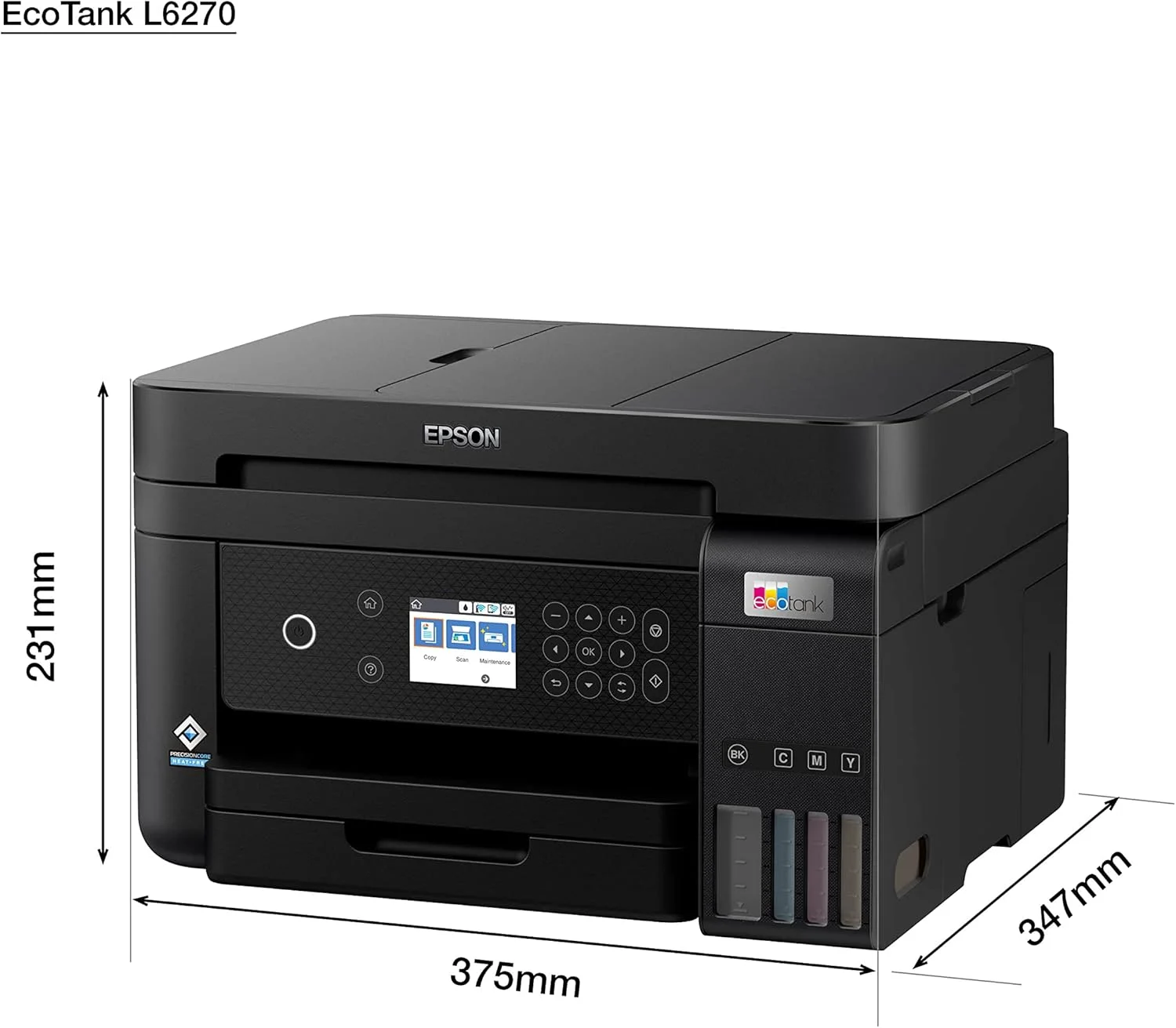 پرینتر مخزن جوهر رنگی چندکاره A4 اپسون مدل Ecotank L6270 مناسب دفتر کار با قابلیت تغذیه خودکار ADF، اتصال Wi-Fi و پنل هوشمند و صفحه نمایش LCD، مشکی، جمع و جور