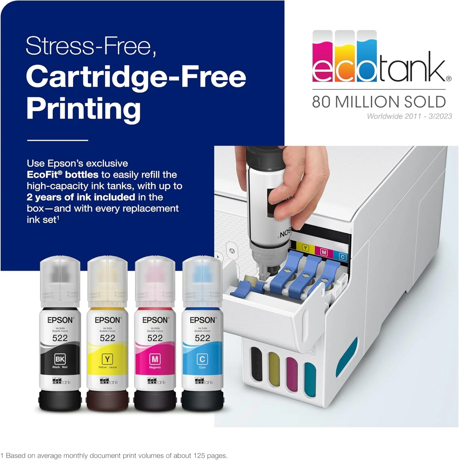 پرینتر چندکاره رنگی بدون کارتریج اپسون EcoTank ET-2803 با قابلیت اتصال بی‌سیم، اسکن، کپی و پشتیبانی از AirPrint
