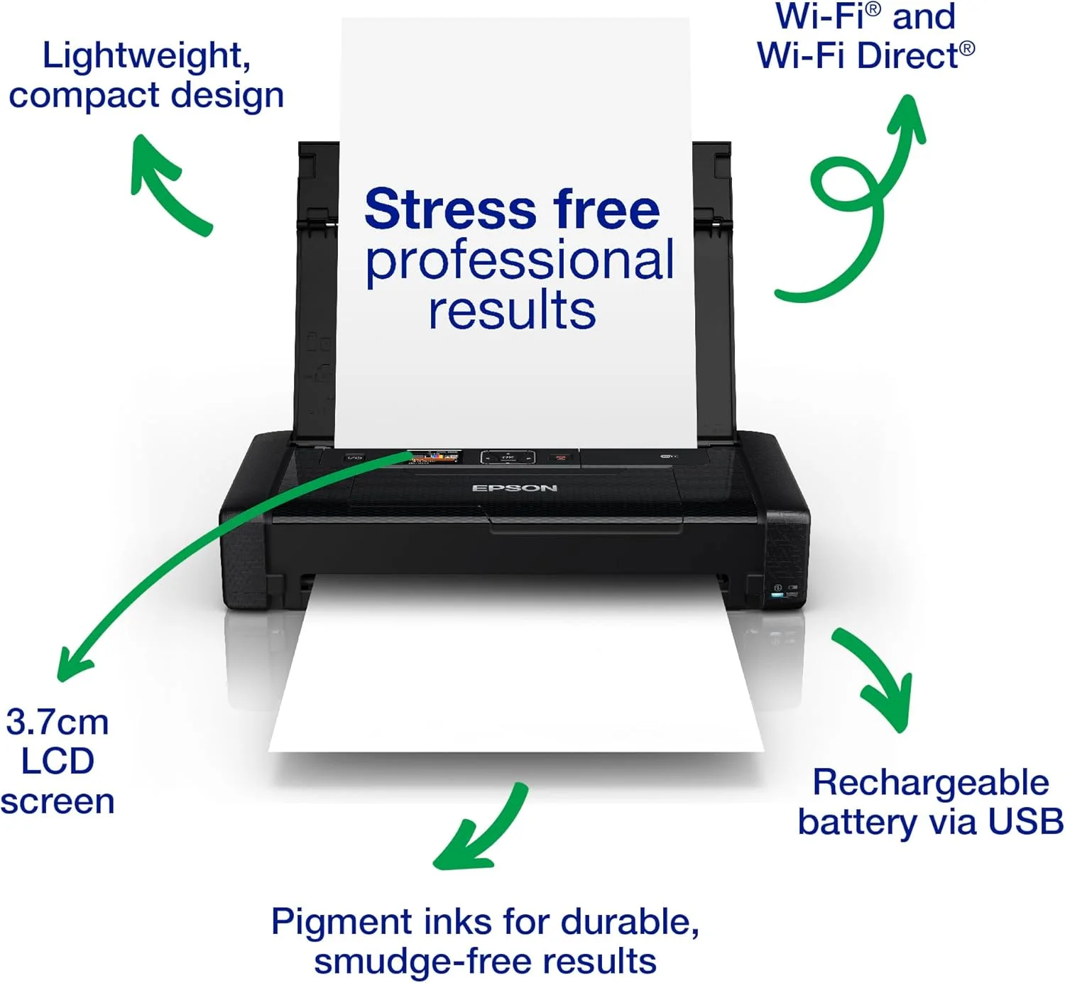 پرینتر جوهرافشان قابل حمل A4 اپسون WorkForce WF-110W، مشکی