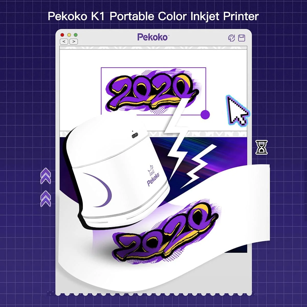 چاپگر جوهر افشان رنگی قابل حمل Pekoko، چاپگر دستی با پشتیبانی از 1200dpi و اتصال بی‌سیم، سازگار با تلفن‌های هوشمند اندروید/iOS برای متن سفارشی، بارکد، کد QR، الگو و لوگو