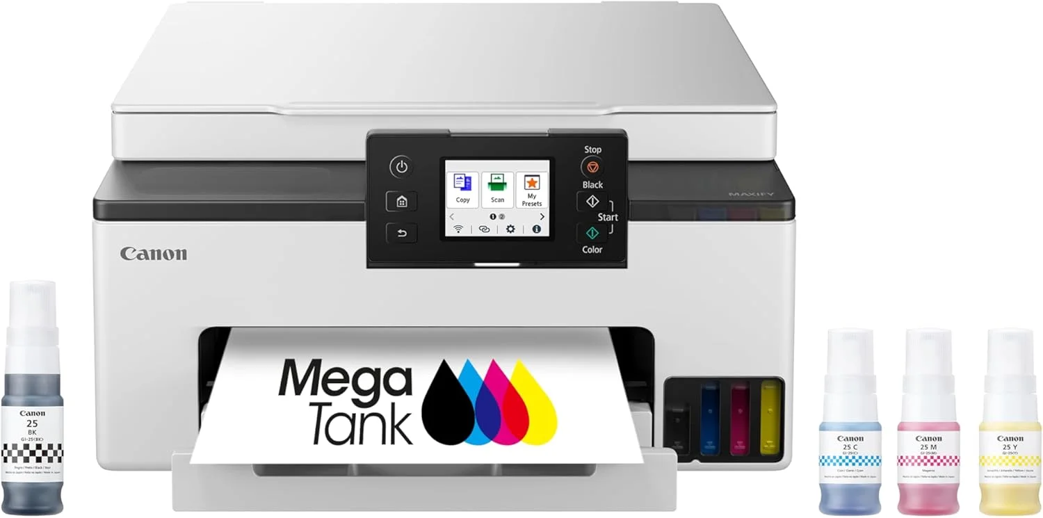 پرینتر چندکاره بی‌سیم سوپرتانک کانن مدل Megatank GX1020 | پرینت، کپی و اسکن | چاپ موبایل | صفحه لمسی رنگی 2.7 اینچی | چاپ دوروی خودکار