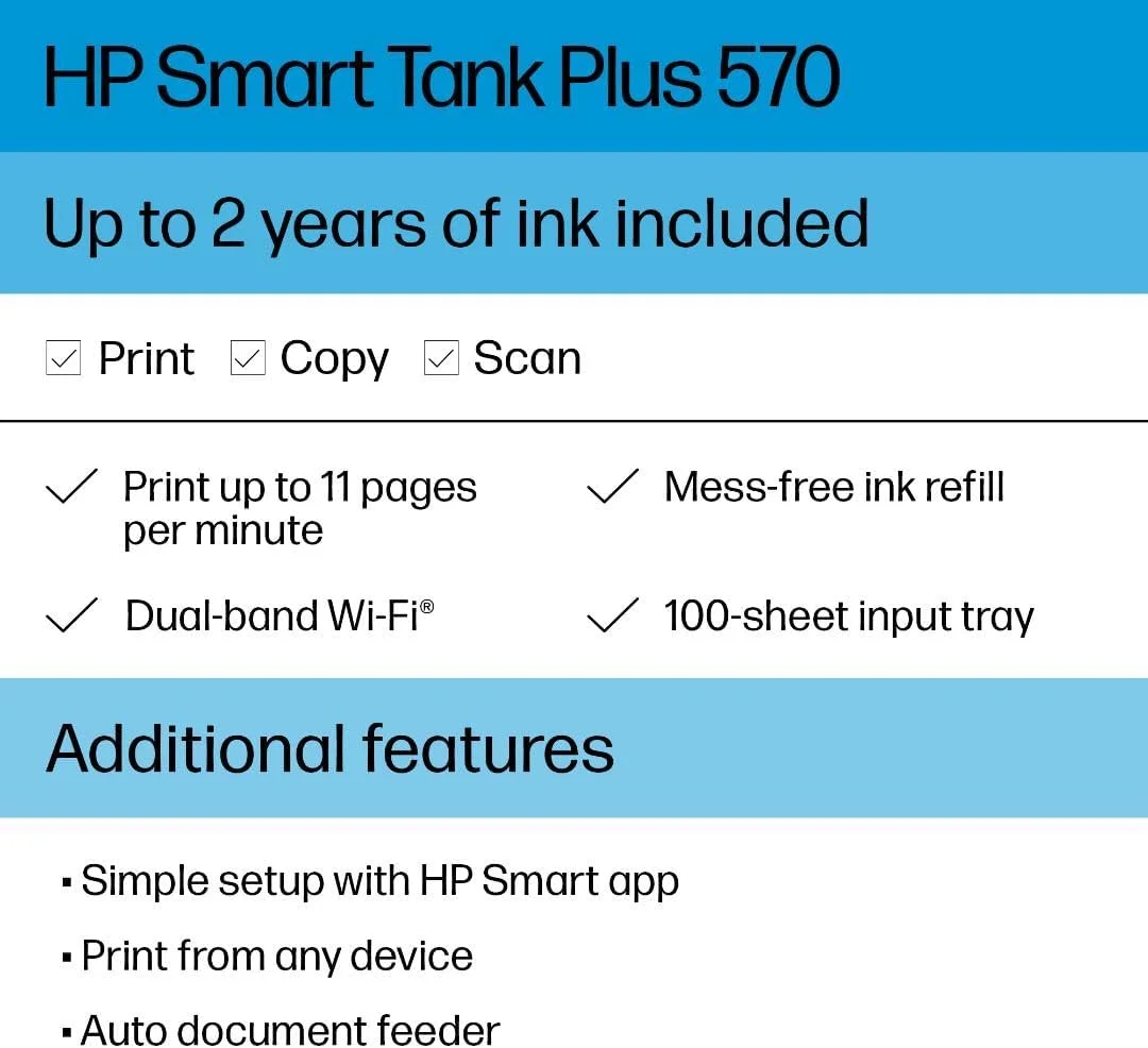 پرینتر مخزن جوهر بی سیم همه کاره HP Smart Tank Plus 570 به همراه جوهر تا 2 سال (5HX14A)
