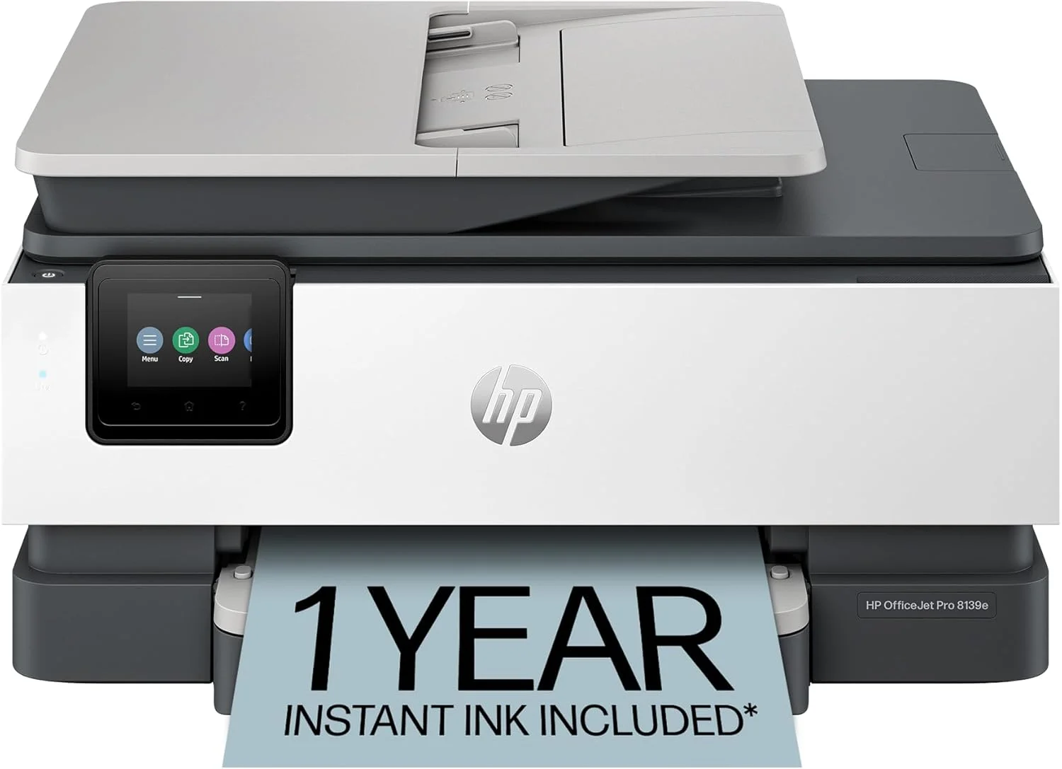پرینتر جوهرافشان رنگی چندکاره بی سیم HP OfficeJet Pro 8139e، چاپ، اسکن، کپی، فکس، ADF، چاپ دورو، مناسب برای دفتر کار خانگی، شامل 1 سال جوهر فوری (40Q51A)
