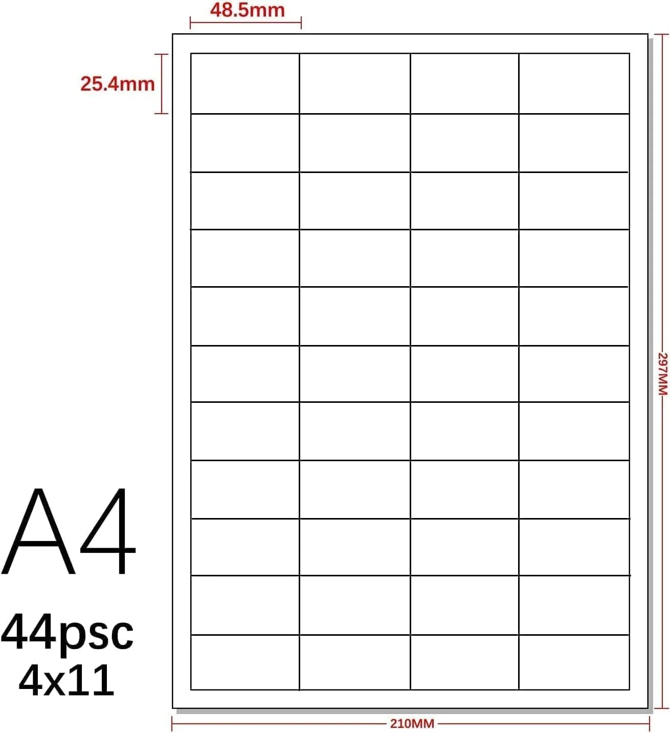 [۱۰۰ برگ/بسته] برچسب های خود چسب P1 44-up برای FBA، حمل و نقل، ارسال پستی، سایز ۴۸.۵x۲۵.۴ میلی متر، ۴۴۰۰ برچسب، ۱۰۰ برگ A4، سفید، برای پرینترهای جوهر افشان و لیزری