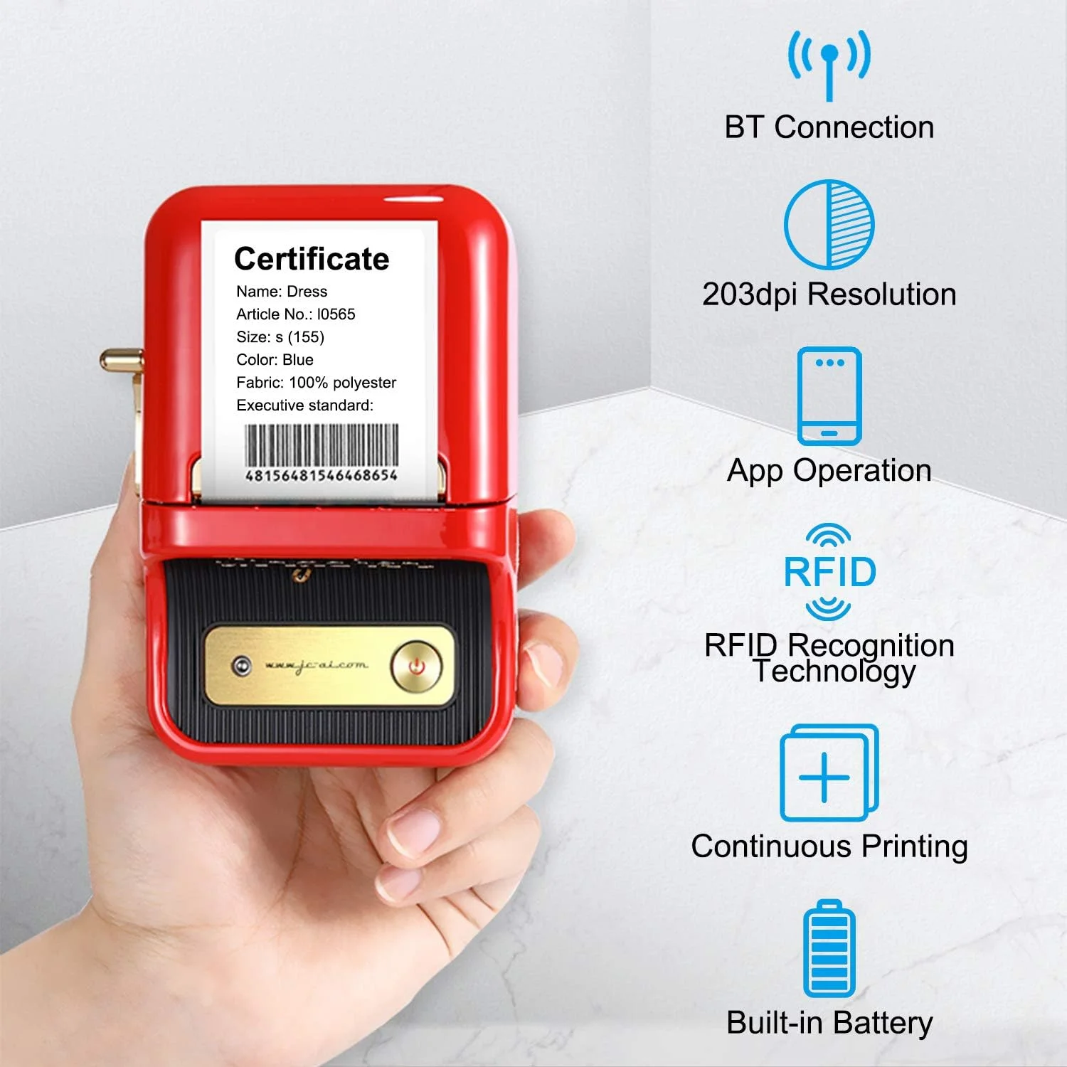 چاپگر لیبل Alisashop، چاپگر حرارتی بی سیم قابل حمل با قابلیت تشخیص RFID، مناسب برای سوپرمارکت، پوشاک، جواهرات، خرده فروشی، برچسب زدن خانگی، بارکد، قیمت و چاپ نام