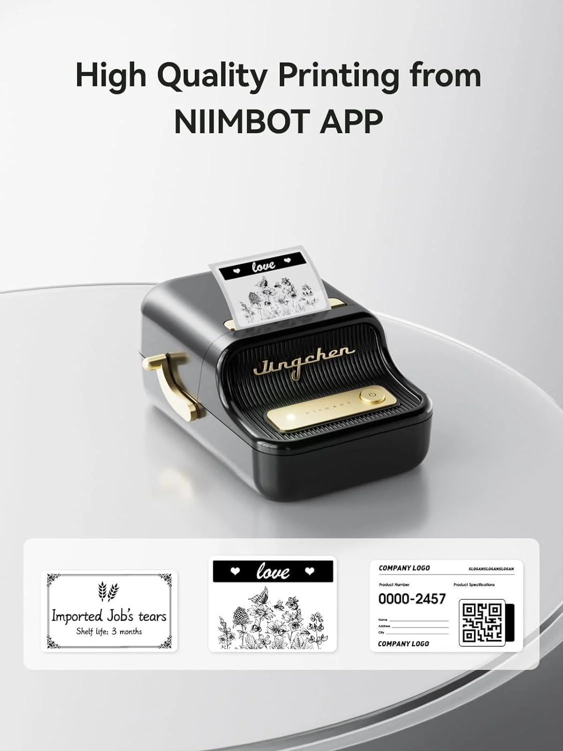دستگاه چاپ لیبل بدون جوهر NIIMBOT B21، پرینتر حرارتی قابل حمل برای لباس، آدرس، کسب و کار، سازگار با iOS و Android، همراه با 1 بسته لیبل سفید 50x30 میلی متر، مشکی