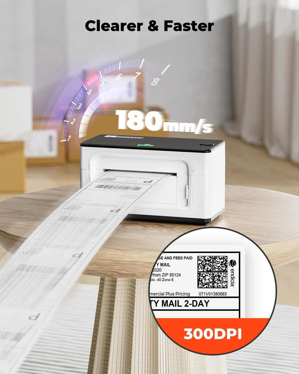 چاپگر برچسب بلوتوث MUNBYN، چاپگر حرارتی 300DPI برای کسب و کارهای کوچک UPS DHL آمازون، سازگار با iOS، اندروید، مک، ویندوز و کروم بوک