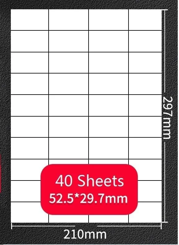 برچسب های FBA (100 برگه، 4000 برچسب) 40 برچسب چسبی در هر برگه، 52.5x29.7 میلی متر روی برچسب های پستی خود چسب سفید A4 برای چاپگر لیزری/جوهرافشان/همه چاپگرها (100 برگه در 40 برچسب) - تصویر 2