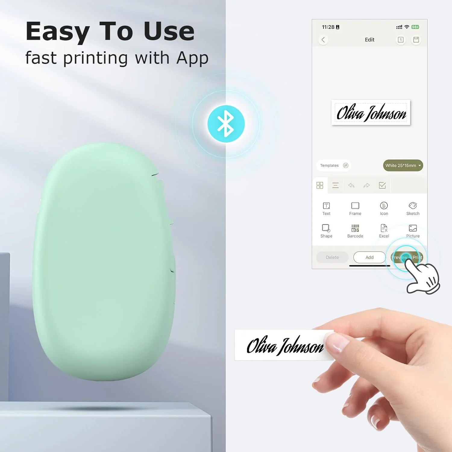 دستگاه چاپگر لیبل بلوتوثی SUPVAN E10 با لیبل ضد آب پیوسته، چاپگر لیبل بدون جوهر قابل حمل، برنامه با 35 فونت و بیش از 1000 آیکون، چاپگر استیکر برای خانه، دفتر، مدرسه، سبز - تصویر 3 دستگاه چاپگر لیبل بلوتوثی SUPVAN E10 با لیبل ضد آب پیوسته، چاپگر لیبل بدون جوهر قابل حمل، برنامه با 35 فونت و بیش از 1000 آیکون، چاپگر استیکر برای خانه، دفتر، مدرسه، سبز - تصویر 3