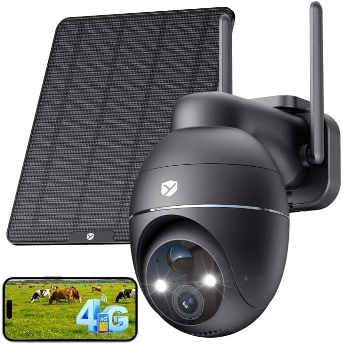 دوربین مداربسته بی‌سیم 4G LTE مناسب فضای باز، 2K 3MP با سیم کارت و پنل خورشیدی 5 واتی 360 درجه PTZ، دوربین خورشیدی 4G مناسب فضای باز، دید در شب رنگی، تشخیص PIR، صدای دو طرفه