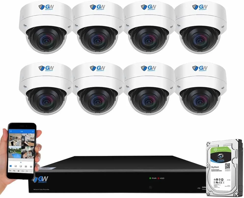 دستگاه ضبط تصویر 16 کانال 4K NVR 8MP (3840x2160) H.265+ با قابلیت دید در شب رنگی و هوش مصنوعی - سیستم دوربین مداربسته - 8 عدد دوربین دام میکروفون دار تحت شبکه PoE با قابلیت تشخیص انسان UltraHD 4K - 8MP (دو برابر رزولوشن 4MP)
