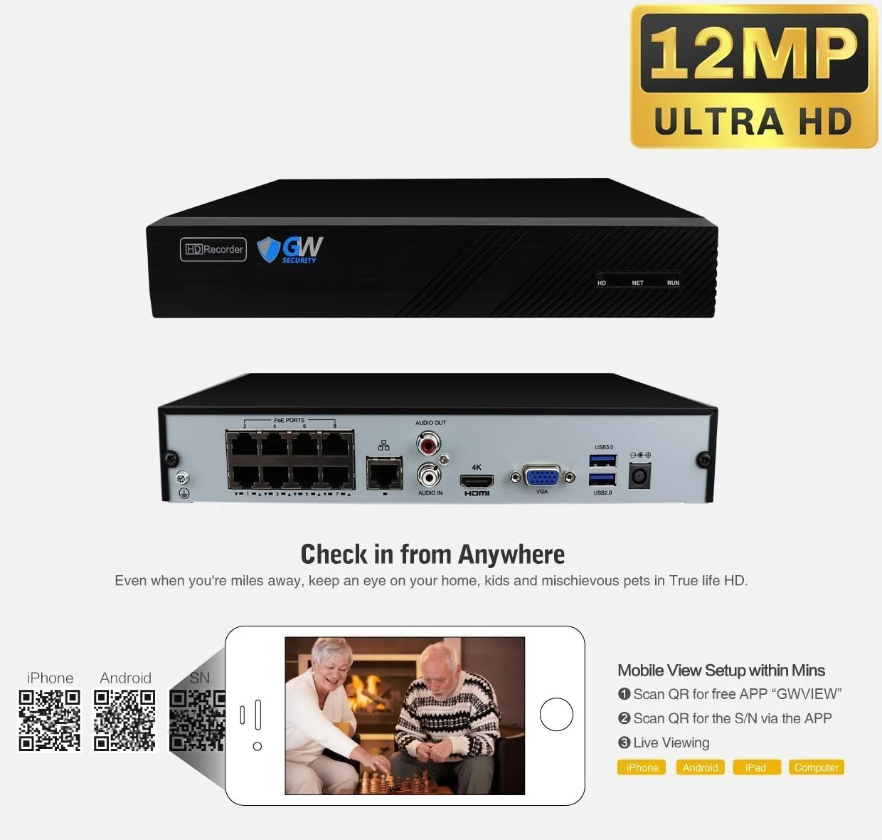 دستگاه ضبط تصاویر ۸ کاناله ۱۲ مگاپیکسلی UltraHD 4K با قابلیت تشخیص چهره/انسان/خودرو به همراه ۸ عدد دوربین ۸ مگاپیکسلی ضد آب با میکروفون و زاویه دید ۱۳۰ درجه مناسب فضای داخلی و خارجی (مشکی)