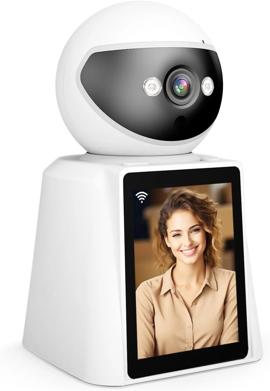 دوربین نظارتی چرخشی SRIHOME با کیفیت 1080P FHD، صفحه نمایش 2.8 اینچی، تماس ویدیویی دو طرفه و تماس صوتی، تشخیص انسان، دید در شب، نظارت از راه دور، مناسب برای استفاده در محیط داخلی