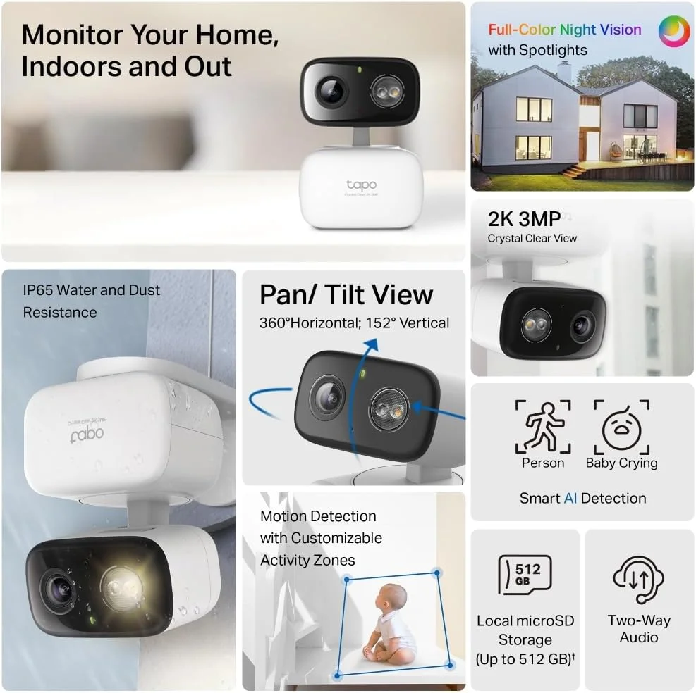 دوربین مداربسته کوچک 360 درجه Tapo C216 2K 3MP، ضبط داخلی/خارجی، تشخیص هوش مصنوعی و اعلانها، کارت MicroSD تا 512 گیگابایت - تصویر 3 دوربین مداربسته کوچک 360 درجه Tapo C216 2K 3MP، ضبط داخلی/خارجی، تشخیص هوش مصنوعی و اعلانها، کارت MicroSD تا 512 گیگابایت - تصویر 3