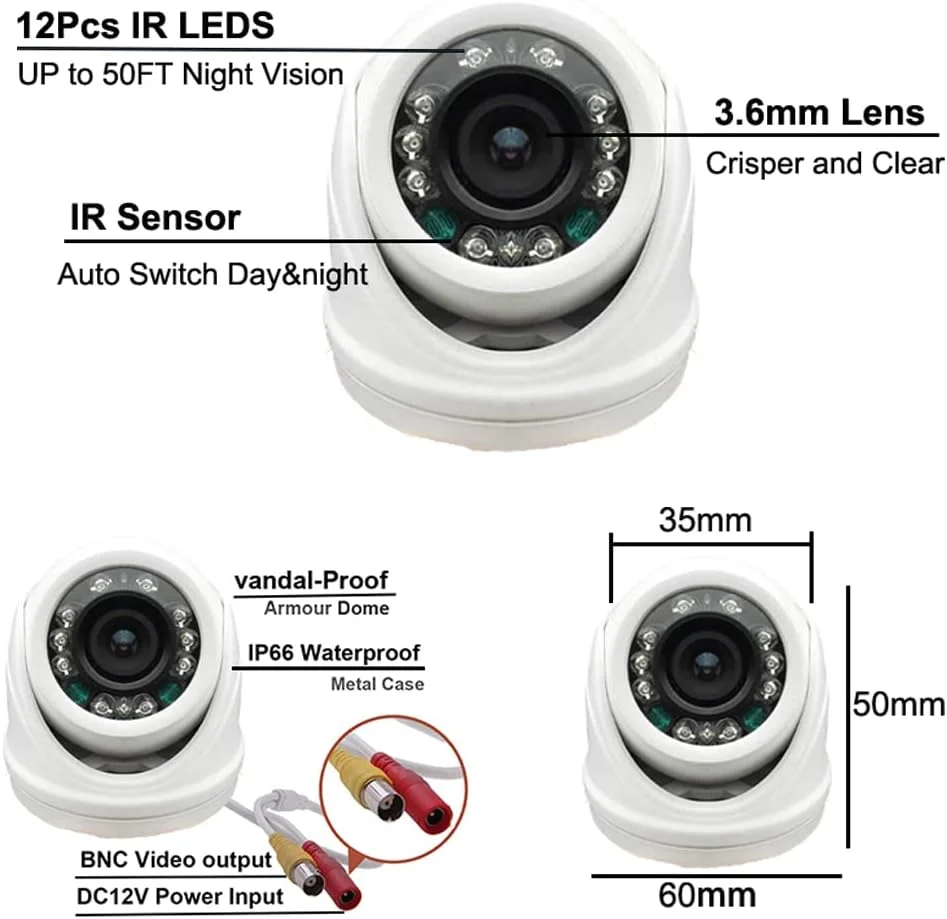 دوربین مداربسته 960h 1200tvl HD 1/3 اینچ CMOS با 12 LED و لنز 3.6 میلی‌متری واید انگل، مینی آرمور دام، مناسب فضای داخلی و خارجی